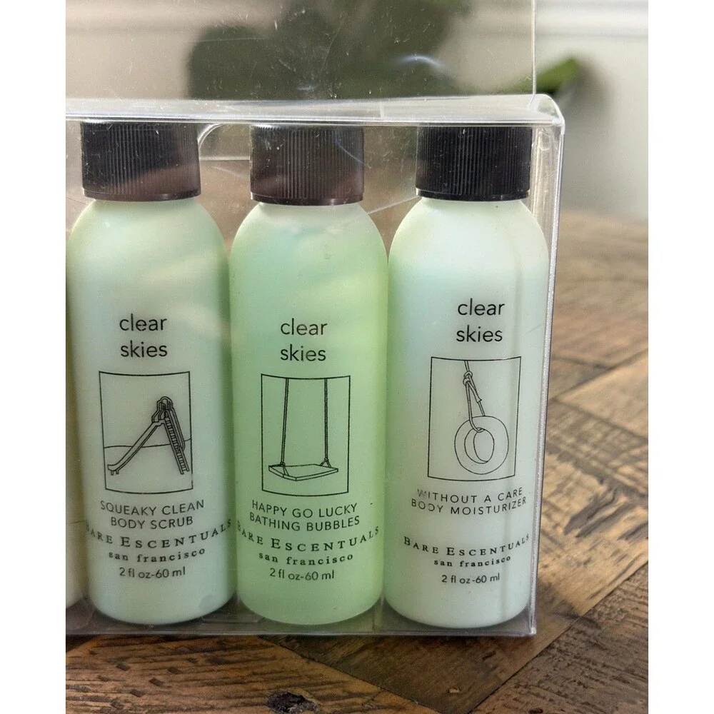 Bare Escentuals CLEAR SKIES Body Collection Travel Set NEW Bath Bubbles Lotion